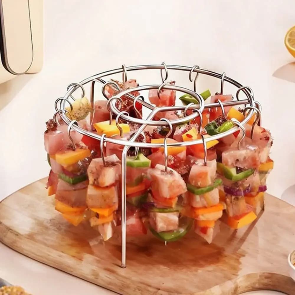 Griglia Speciale per Friggitrice ad Aria, Supporto Rotondo per Spiedini, Griglia in Acciaio Inox per Cucina Domestica e Esterni