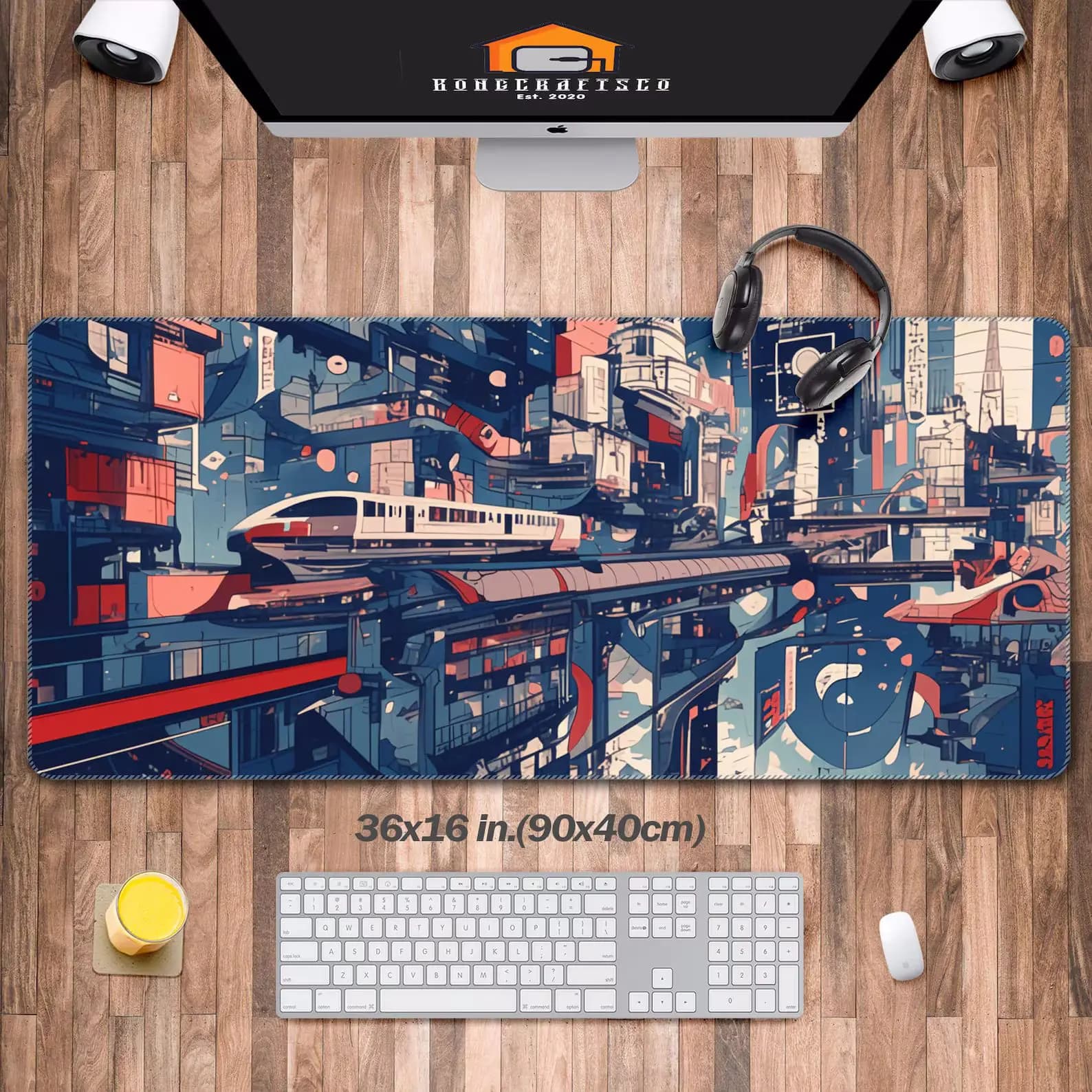 Retrofuturism City Mouse Pad Gaming Office Carpet,Traditional Japanese Large Mousepad XXL,Vaporwave Gamer DeskMat Computer Mat