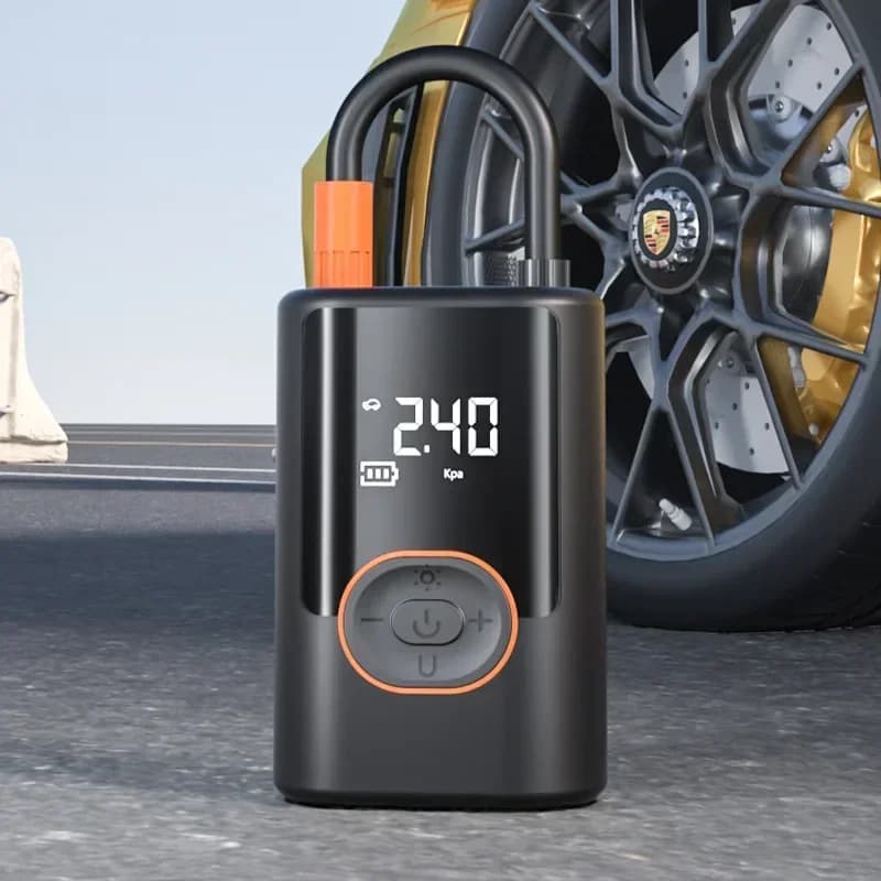 Compressore d'Aria Elettrico Ricaricabile, Gonfiatore di Precisione per Pneumatici Auto con Display LCD, Pompa d'Aria Portatile per Auto, Moto, Bici e Palloni