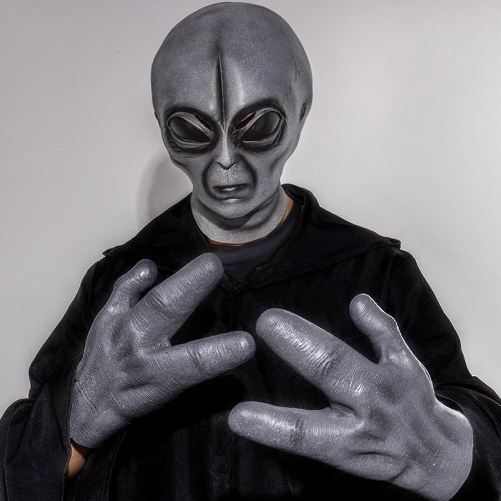 51 Area UFO Alien Mask guanti Cosplay corpo alieno mostro teschio casco in lattice mani Halloween Party Costume puntelli
