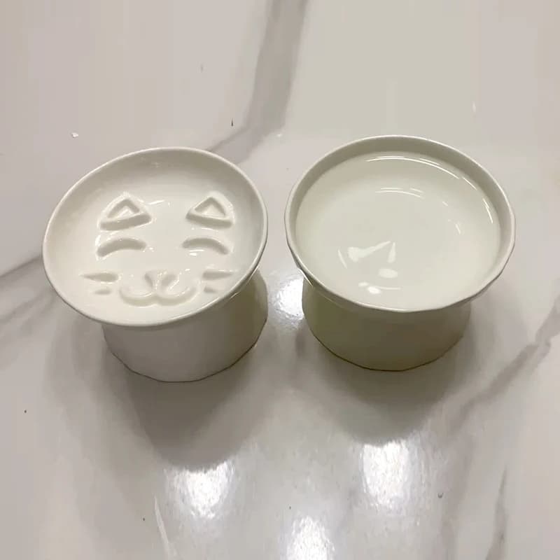 Ceramic Food Cat Bowls, High Legged Protection Spine Tableware, Cats and Dogs Drinking Water Bowl Pet Supplies, White, Pink, 1Pc