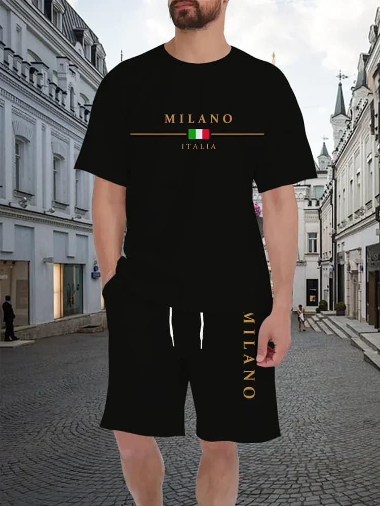 Completo Estivo da Uomo 2 Pezzi: T-Shirt a Maniche Corte e Pantaloncini con Coulisse, Morbido, Confortevole, Traspirante e ad Asciugatura Rapida