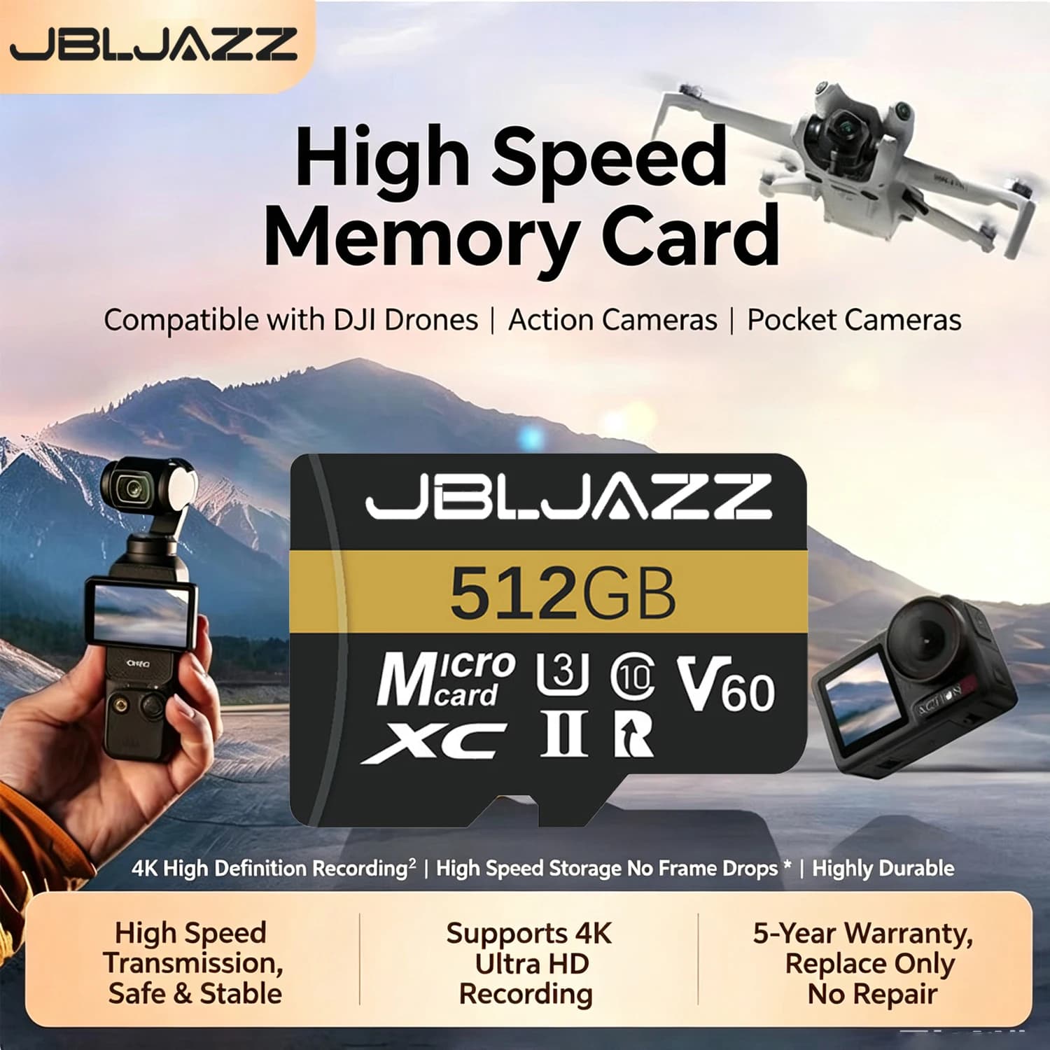 High Speed Micro TF SD Card 64GB/128GB/256GB/512GB for DJI Mavic Drone 4K Recording Class 10 U3 V30 with Adapter Options