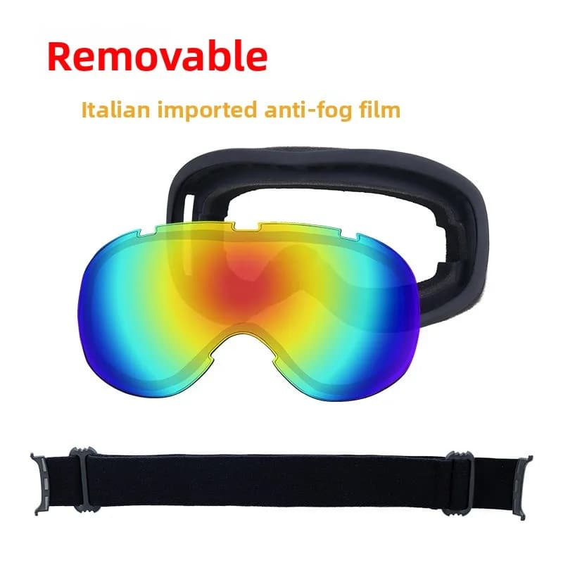 Wide View Adult Ski Goggles Double Layer Curved Removable Lens Ventilated Frame Adjustable Strap for Skiing Snowboarding