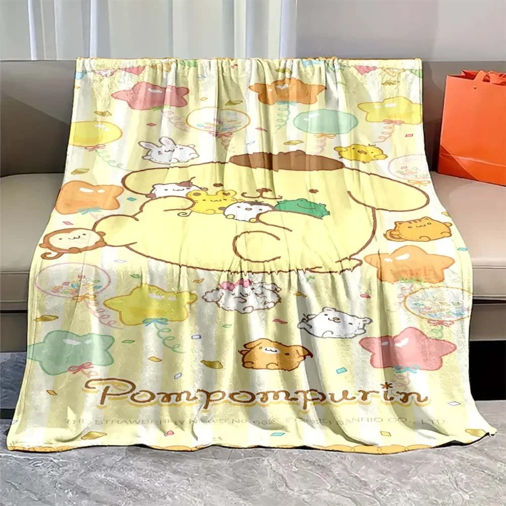 Sanrios Pom Pom Purin Kawaii Cartoon Flanella Soffici coperte morbide per bambini Anime Peluche Divano Ufficio Trapunta Picnic Telo mare