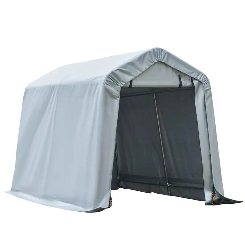 Outsunny Garage Portatile 6' x 8', Tenda da Giardino Resistente con Copertura in PE Anti-UV e Porte con Doppia Cerniera, per Moto, Bici, Attrezzi da Giardino, Grigio Chiaro