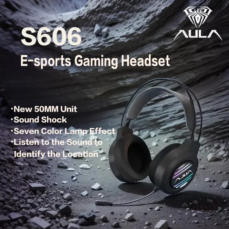 AULA S606 Gaming Headset RGB Lighting Microphone with Noise Cancellation Floating Head over-