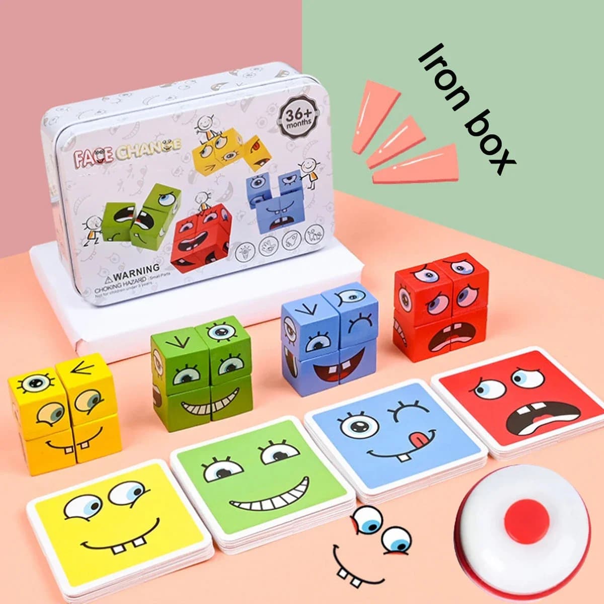 Cubo che cambia volto in legno Giocattoli Blocchi di costruzione per puzzle di cartoni animati Puzzle Montessori Giocattolo per bambini Gioco da tavolo educativo Giocattoli per famiglie