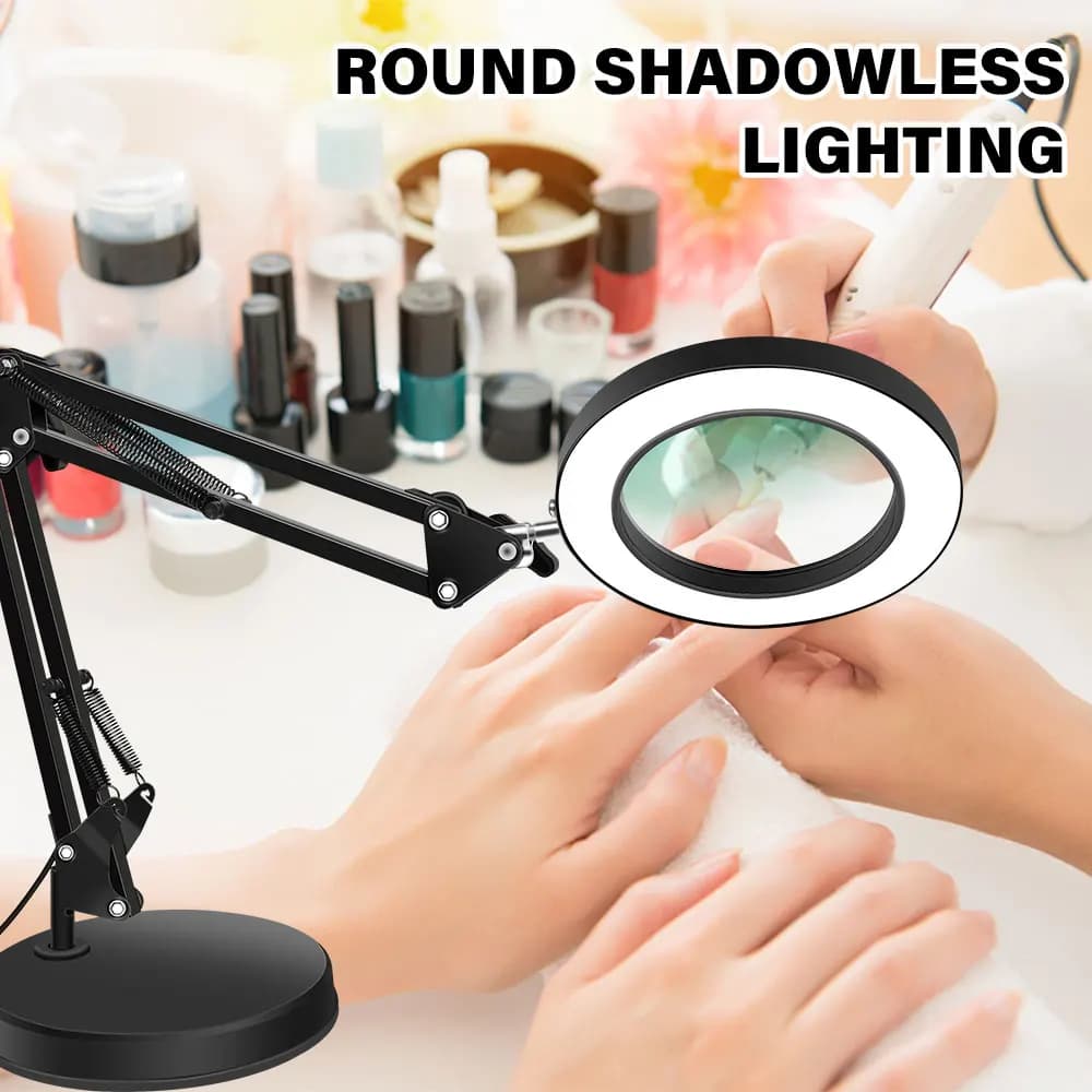 Adjustable Arm Foldable Magnifier with USB Power for Reading and Repair NEW 10X Magnifying Glass Desk Lamp with LED Lights