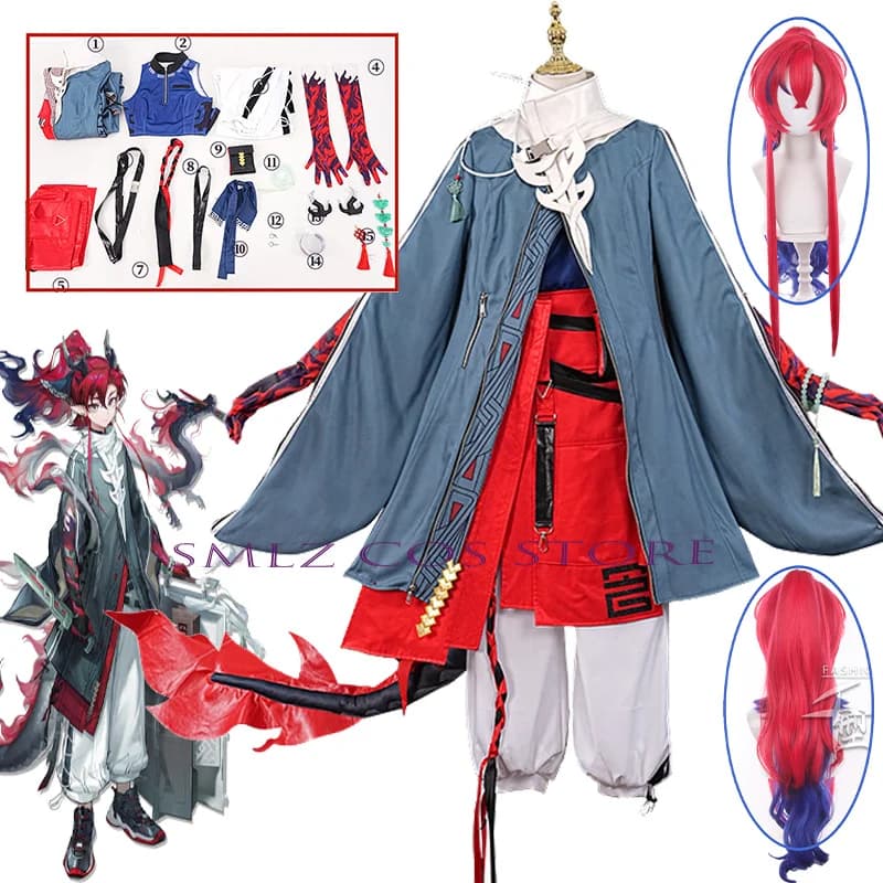 ‌Yu Cosplay Game Arknights Yu Costume Cloak Coat Pants Uniform Tail Prop Wig Set New Year Party Play Outfit for Woman MAN