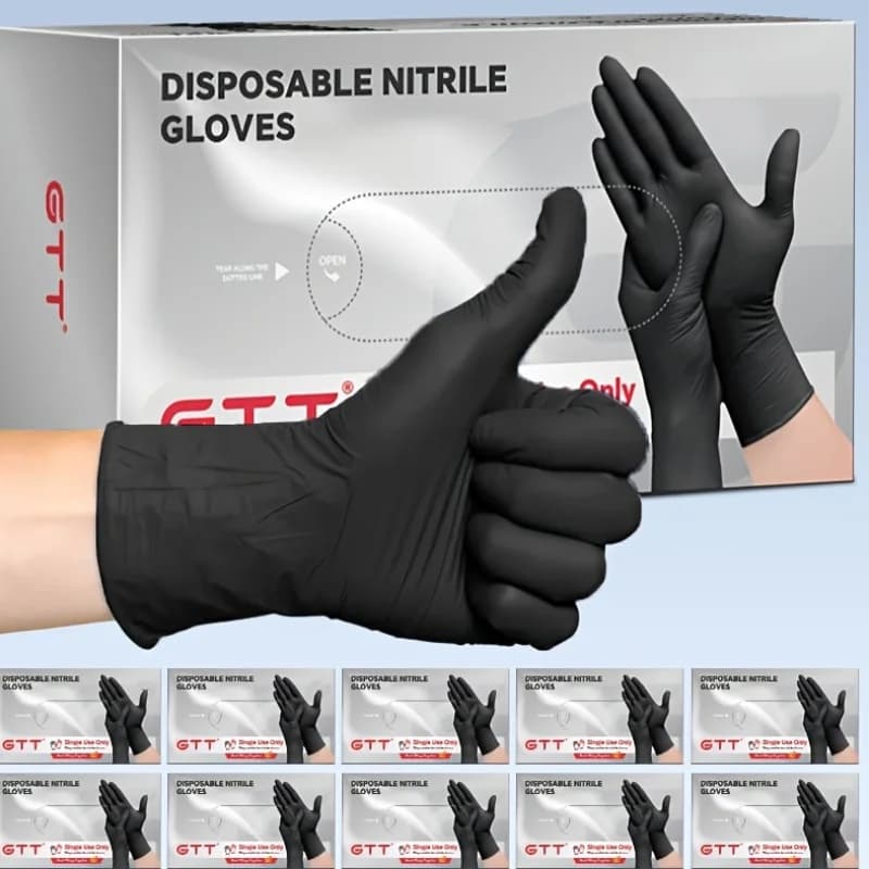 Confezione da 1000 Guanti Monouso in Nitrile Nero, Perfetti per la Pulizia Domestica Questi guanti sono senza polvere, senza lattice e anallergici, adatti a diverse situazioni e disponibili nelle taglie S, M, L e XL.