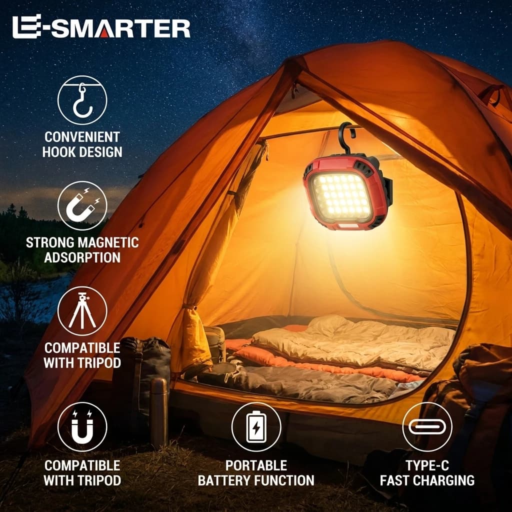 Lampada da Lavoro COB Multifunzione Ricaricabile, Faro Magnetico Portatile per Campeggio Esterno, Illuminazione d'Emergenza e Riparazioni