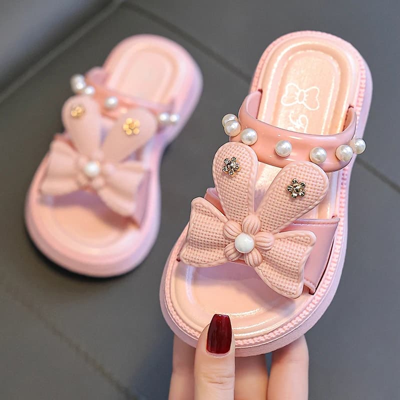 Girls Summer Slippers, Stylish Princess Kids Sandals, Non‑Slip Soft Sole Indoor Outdoor Toddler House Shoes