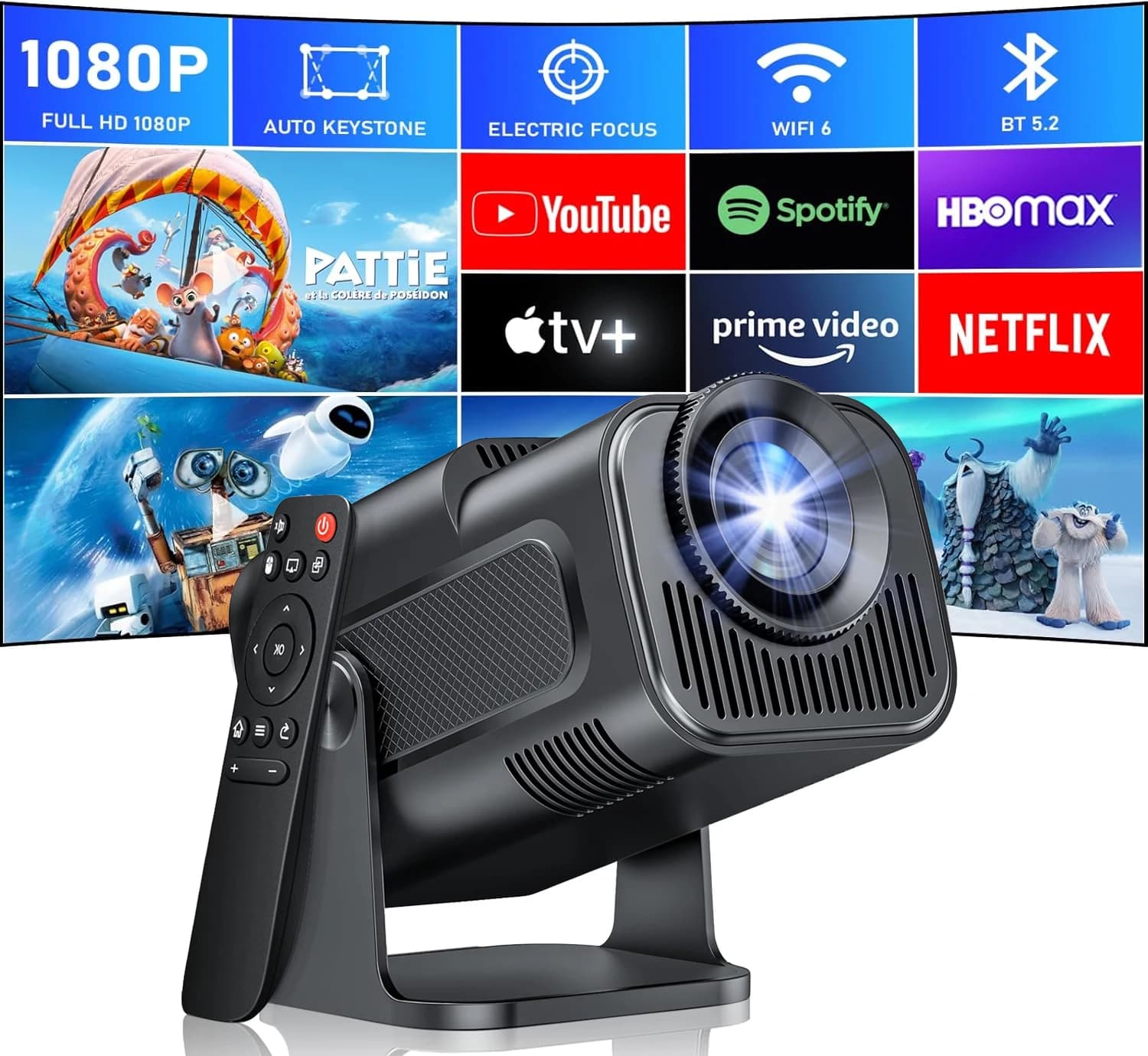 Portable Projector, 4K Supported , WiFi 6 Bluetooth 5, Auto Keystone Correction, Android 11 Smart Home Theater Movie Projector