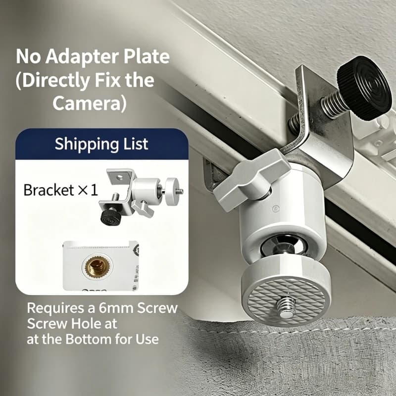 Concealed Camera Mount 1/4 Inch Screw Home Security Monitoring Bracket White Metal Plastic for Curtain Track Clamp Fixed K1KF