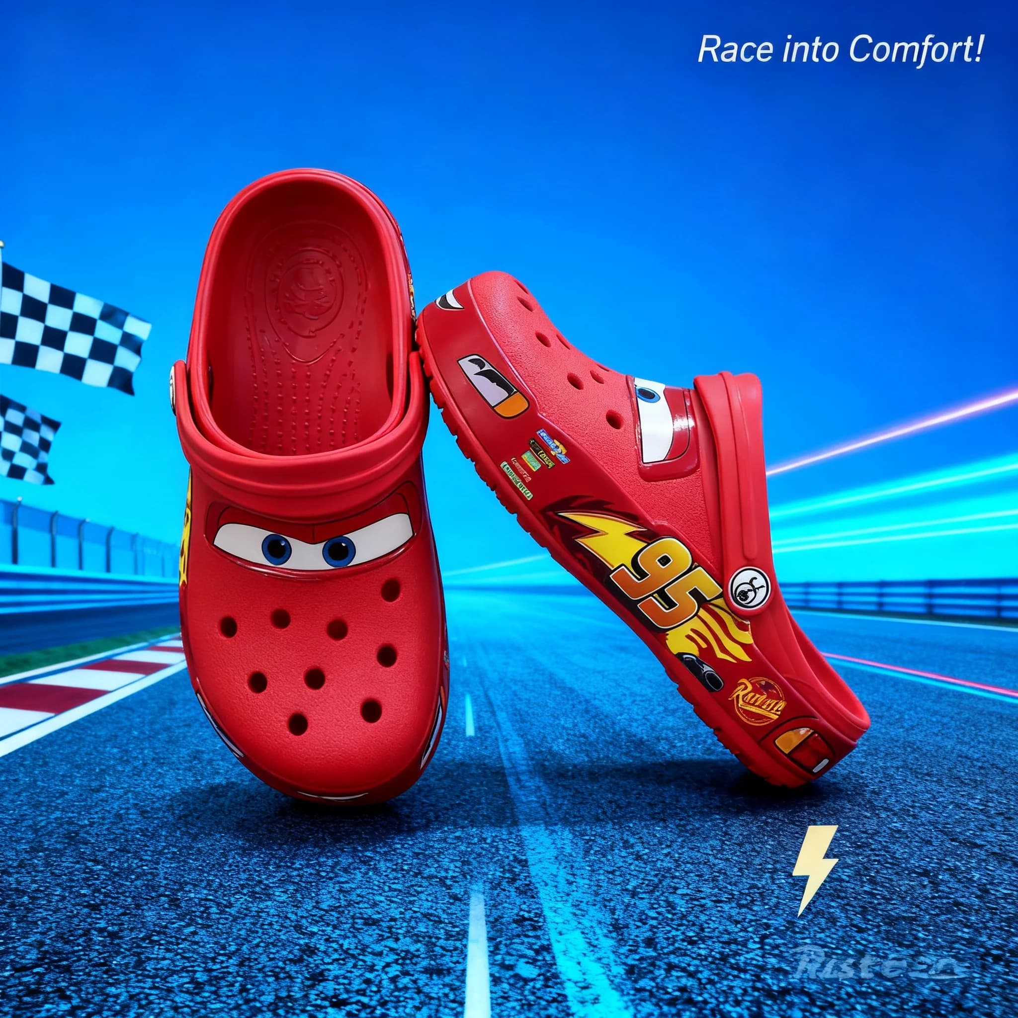 Ciabatte Disney Pixar Lightning McQueen, Sandali Impermeabili e Traspiranti in EVA, Design con Fori, Regalo per Bambini