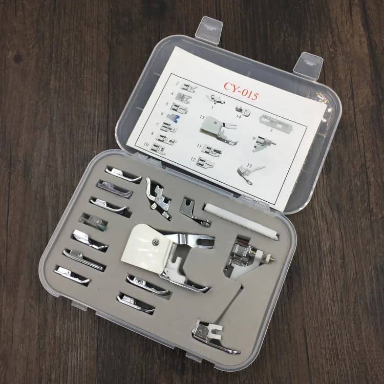 Universale 15PCS Macchine Da Cucire Piedini Piedini Kit Set per Brother Janome Singer Ago Macchine Da Cucire Piedino Manuale