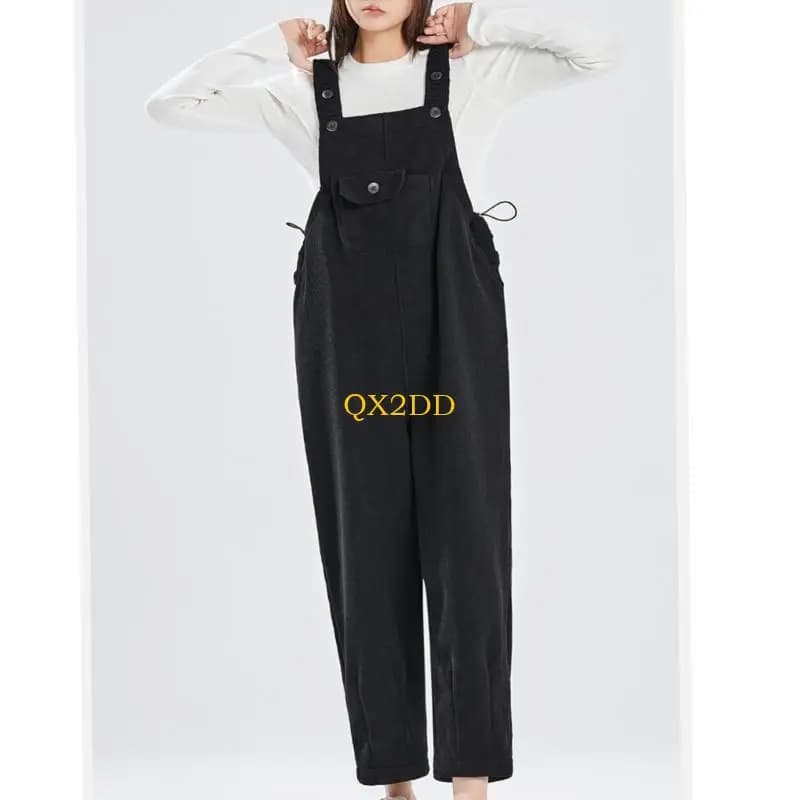 QX2D Tuta premaman elasticizzata per pantaloni da gravidanza foderati in pile invernale Bretelle rinforzate Tasche