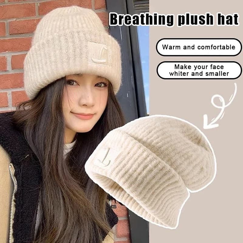 Berretti da esterno per donna Protezione per le orecchie calda Pullover Tinta unita Berretto in lana all'uncinetto Cappello invernale lavorato a maglia anti-freddo 1 pezzo