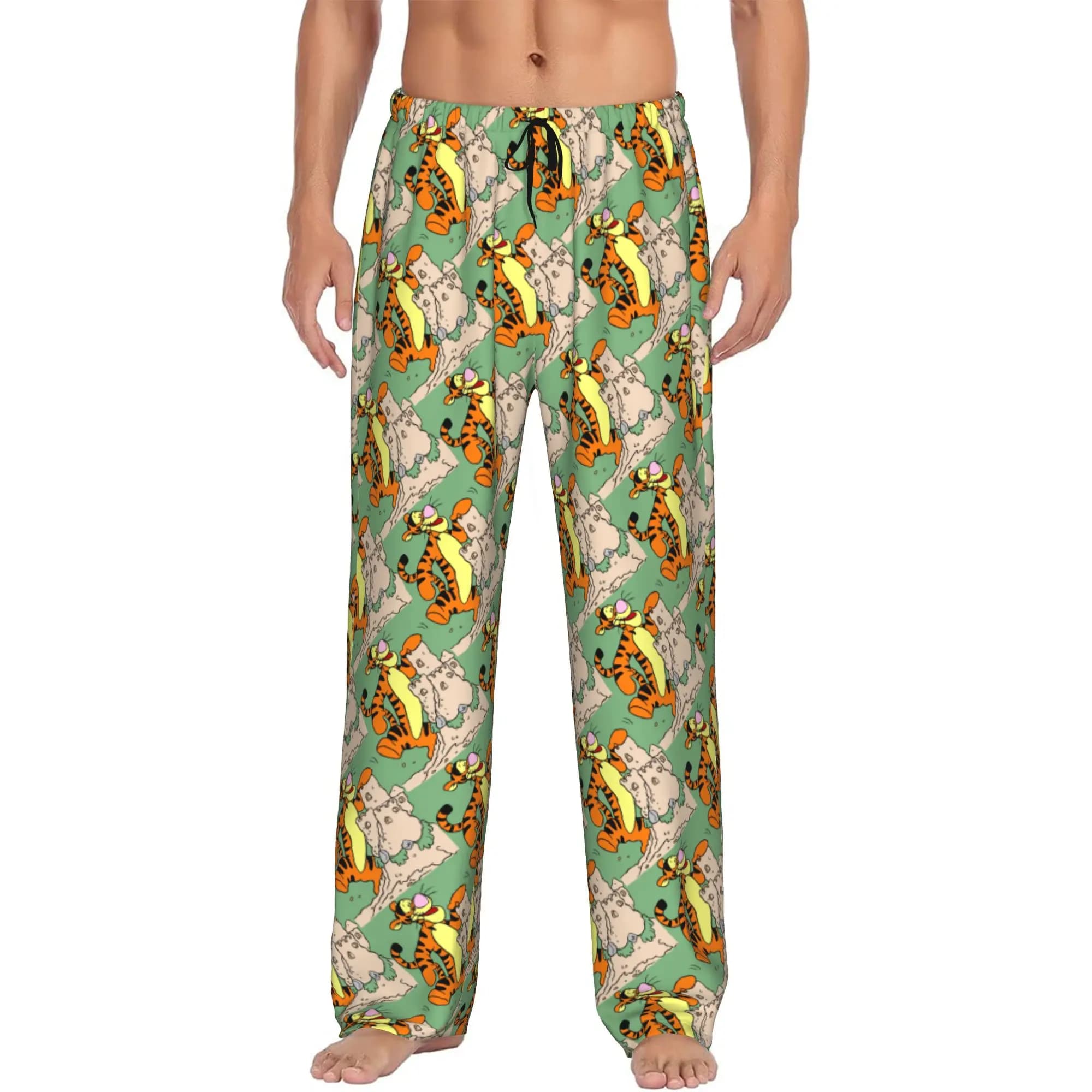 Custom Men My Friends Cartoon T-Tigger Pooh Pajama Pants Print Sleep Sleepwear Bottoms with Pockets