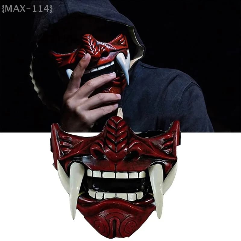 【Ja】Maschera Giapponese da Demone Oni Samurai - Maschera Horror Prajna Killer per Halloween, Cosplay, Costume da Festa e Oggetto di Scena