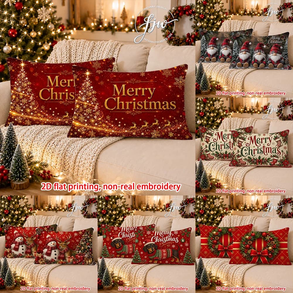 2pc Christmas Throw Pillow Covers Merry Christmas Lumbar Pillow Cases for Holiday Home Sofa Couch Decor