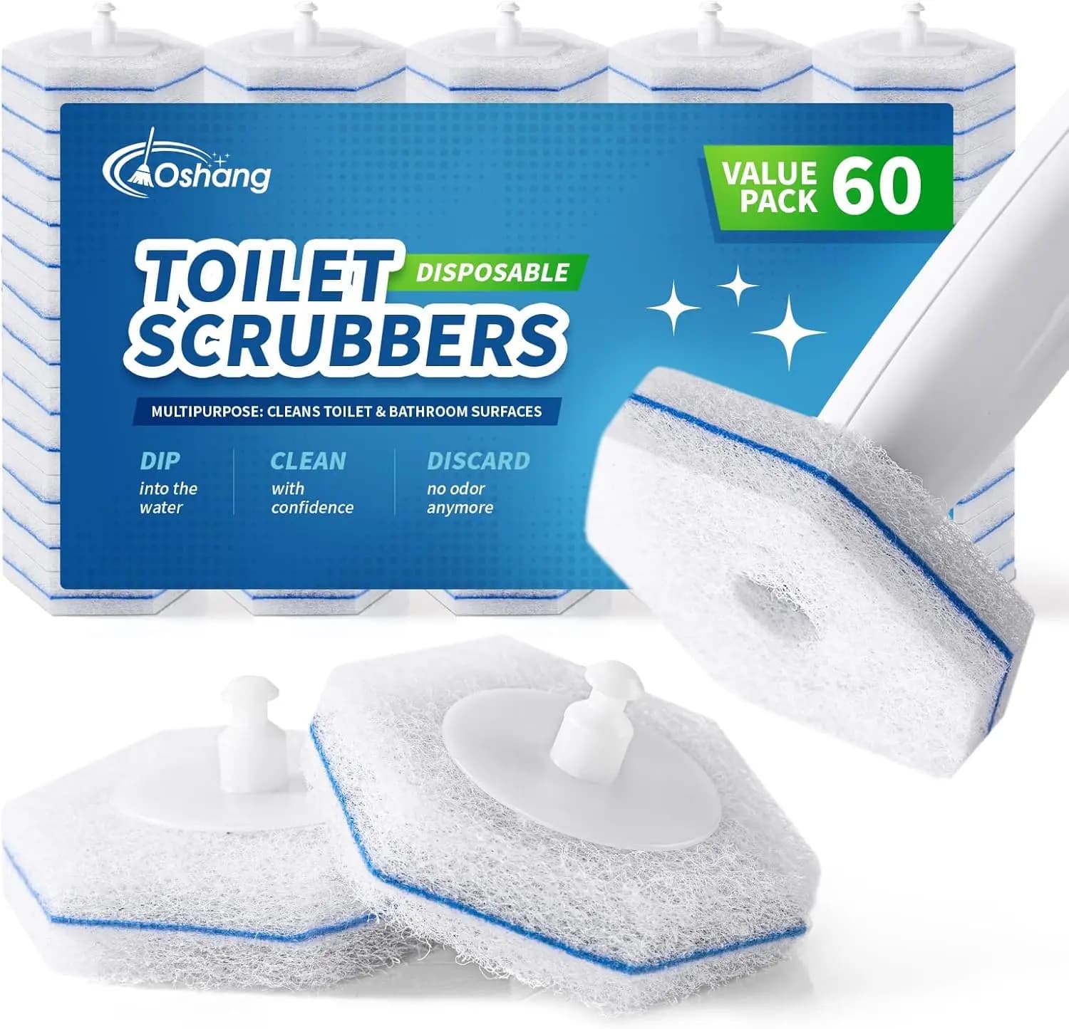 Ricambi per Spazzole WC Monouso, Confezione da 60 Pezzi per Strumenti di Pulizia, Sostituzione Facile a Scatto