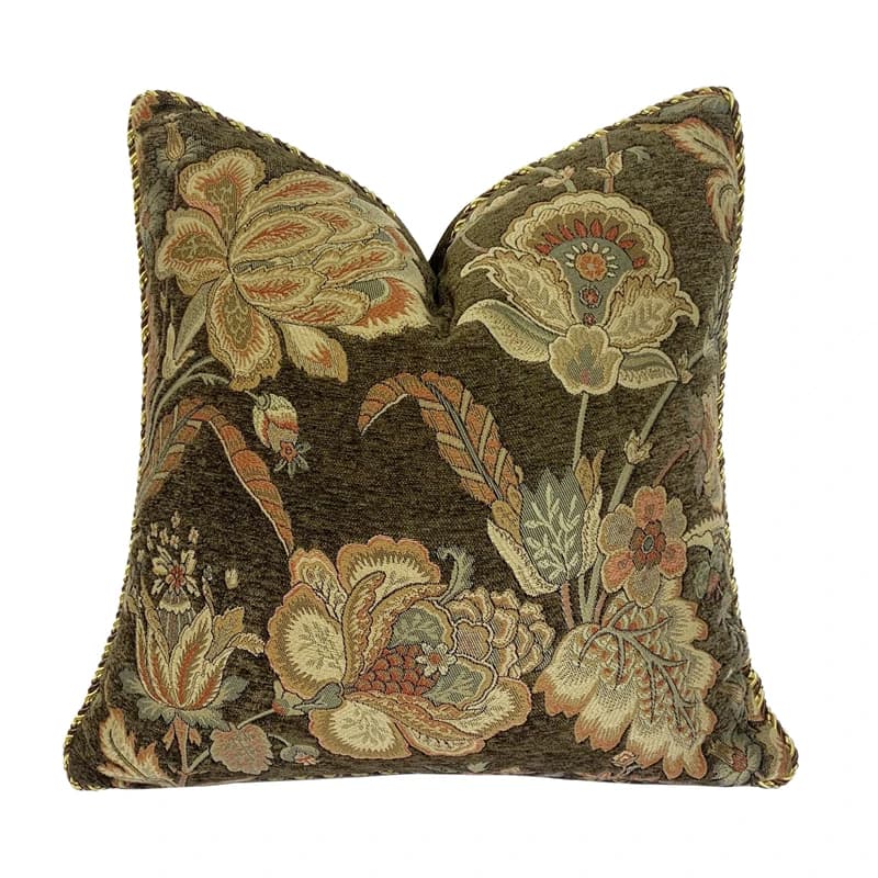 Hinyeatex Classic Soft Heavy Chenille Multi-colors Floral Pipping Federa for Square Pillow Sheet for Sofa 45 x 45 cm Sale per piece
