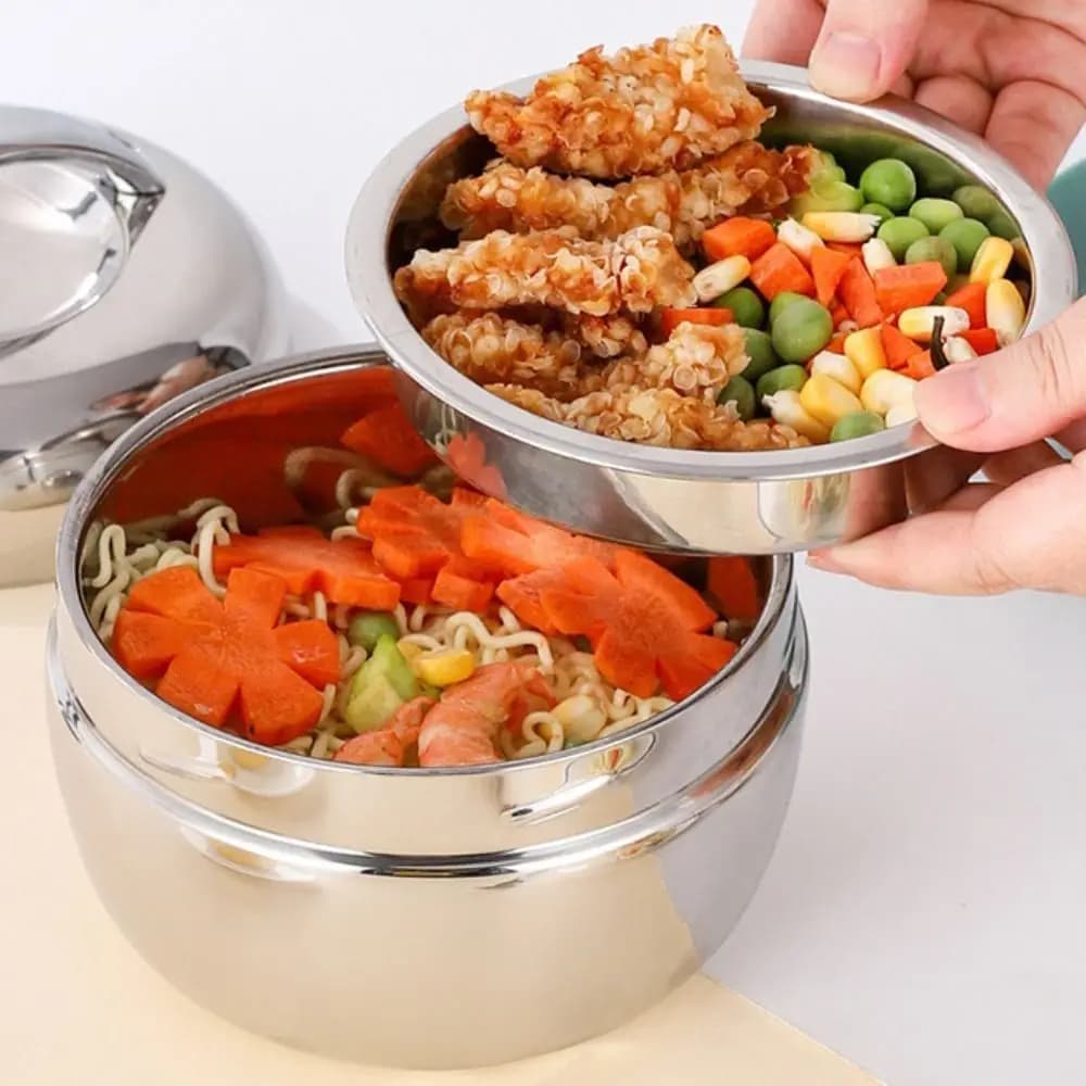 Contenitore Termico per Pranzo in Acciaio Inox, Scatola per Alimenti a Doppio Strato Anti-scottatura, Ispessita e Infrangibile