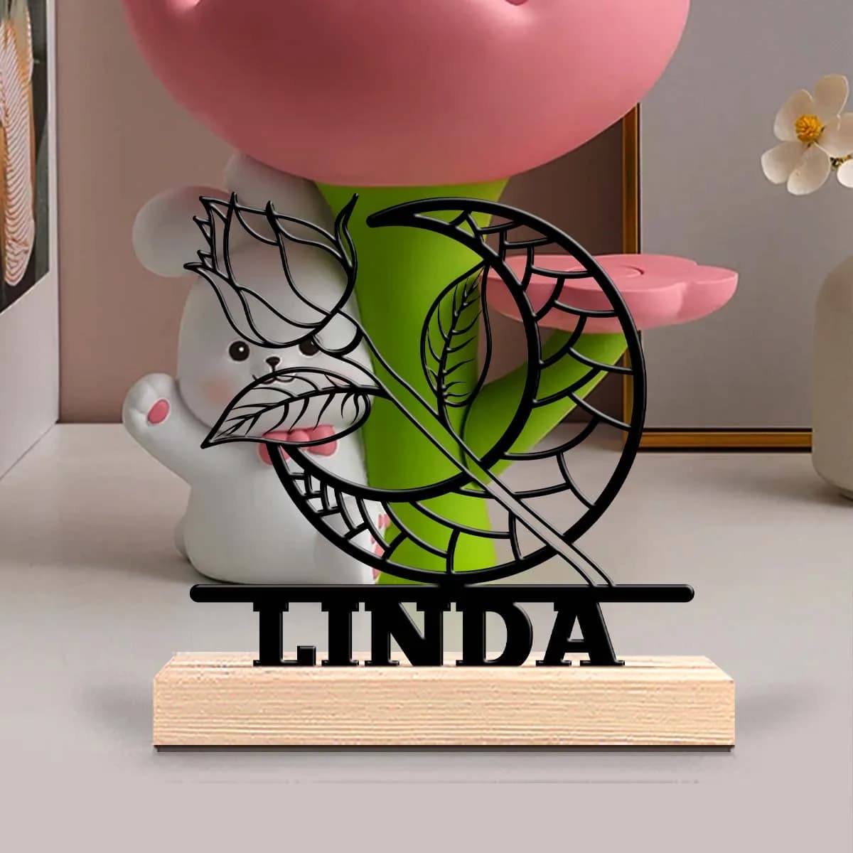 1pc Desktop Metal Ornaments Custom Name Equipped with Wooden Base Desktop Decoration That Does Not Require Assembly