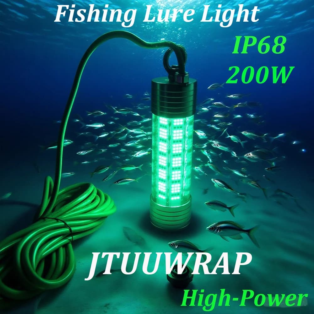 1 pcs new fishing light from 200 W 12 V with 10 meters, green/white fishing bait light, waterproof underwater fishing equipment