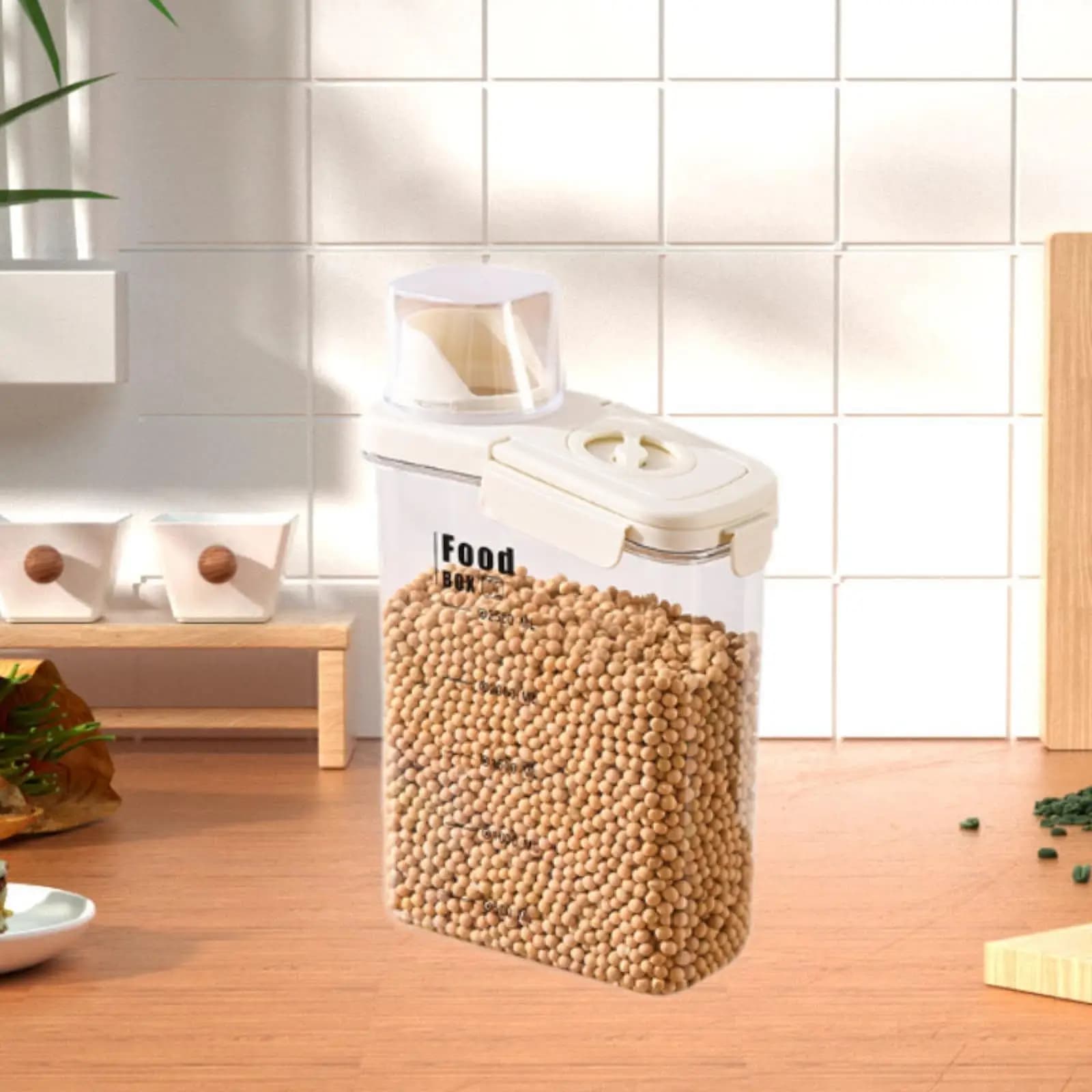 Contenitore per Riso con Bilancia Integrata, Serbatoio Trasparente con Ampio Beccuccio, Dispenser Sigillato per Alimenti, Cereali e Cibo per Animali Domestici