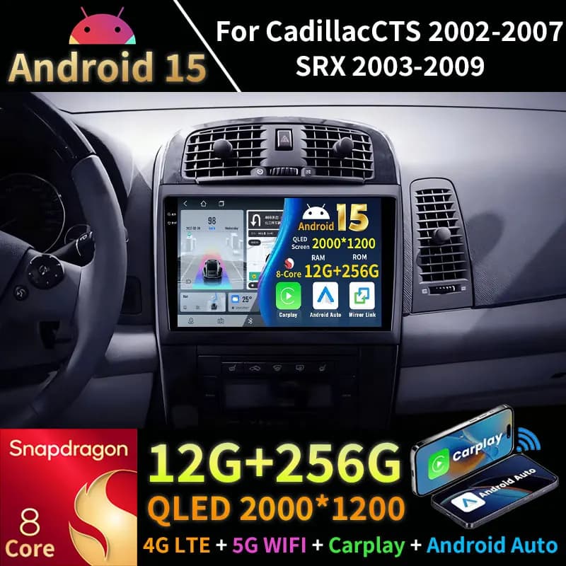 Android 15 Autoradio Per Cadillac CTS 2002 - 2007 SRX 2003 - 2009 GPS Carplay Lettore Multimediale di Navigazione 5G Stereo Auto BT DSP