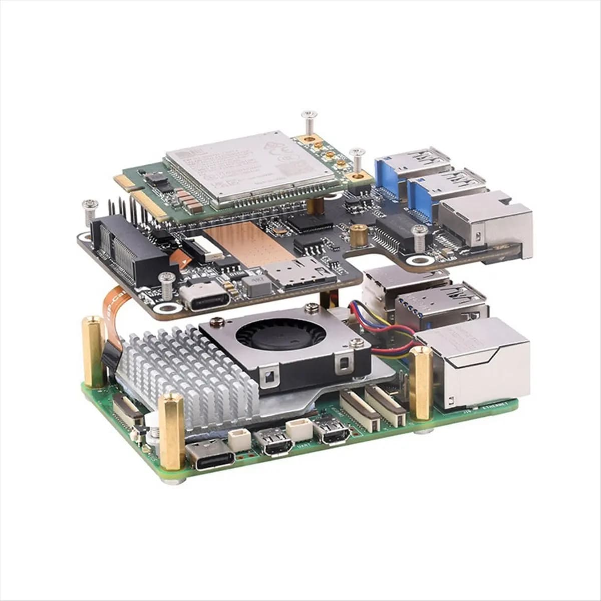 [AA91] For Raspberry Pi 5 PCIe at MiniPCIe 4G Gigabit Ethernet RJ45 USB3.2 CAPPELLO + PCIe adapter card to MiniPCIe GbE USB3.2 HAT +