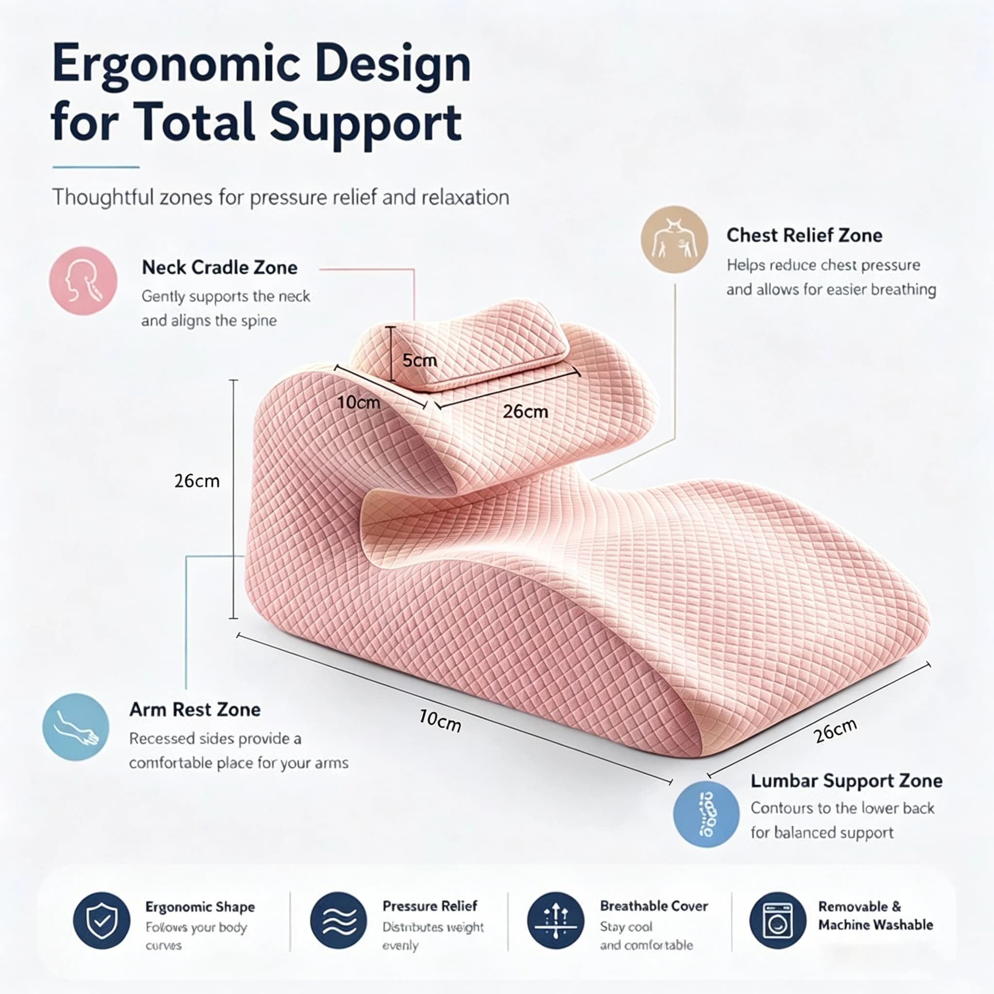 Orthopedic Slow Rebound Memory Foam Wedge Pillow Back Support Cushion for Stomach Prone Sleepers Bed Reading & Phone Scrolling