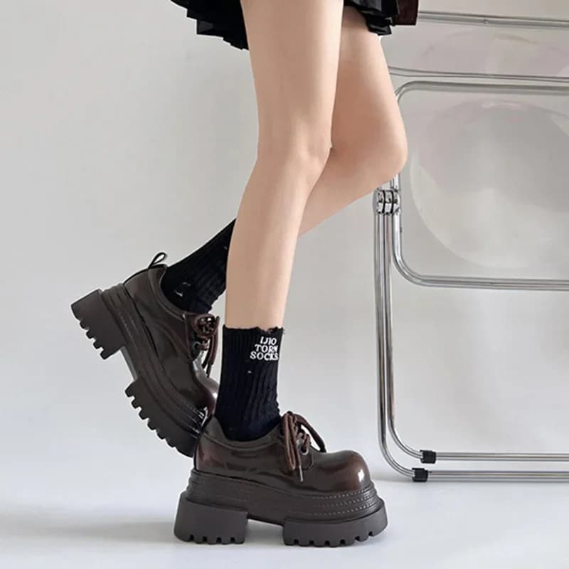Fashionable Women's Décolleté Bottom Thick Black Spring Autumn Height Increase Single Shoes Moccasins with big high heel