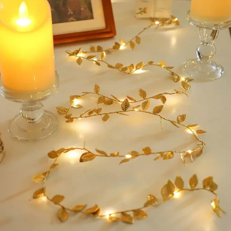 5M 10M Luci a LED Stringa Argento dorato Piccole foglie Fata Ghirlanda Lampada natalizia Festa di nozze Illuminazione natalizia Ghirlanda