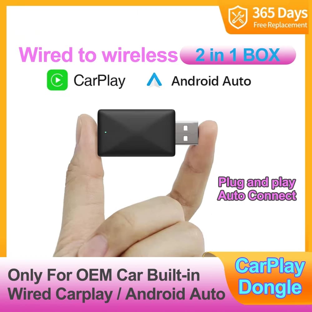 2025 New Mini Wireless CarPlay Wired Adapter and Android Auto 2in1 WiFi 5GHz Suitable for 99% of original wired carplay/auto