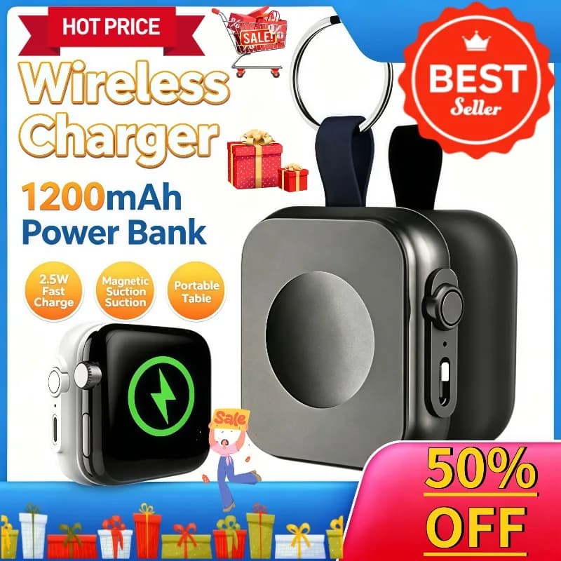 Mini Magnetic Portable Charger 1200mAh Compact Wireless Magnetic Watch Charger External Battery For Smart Watch