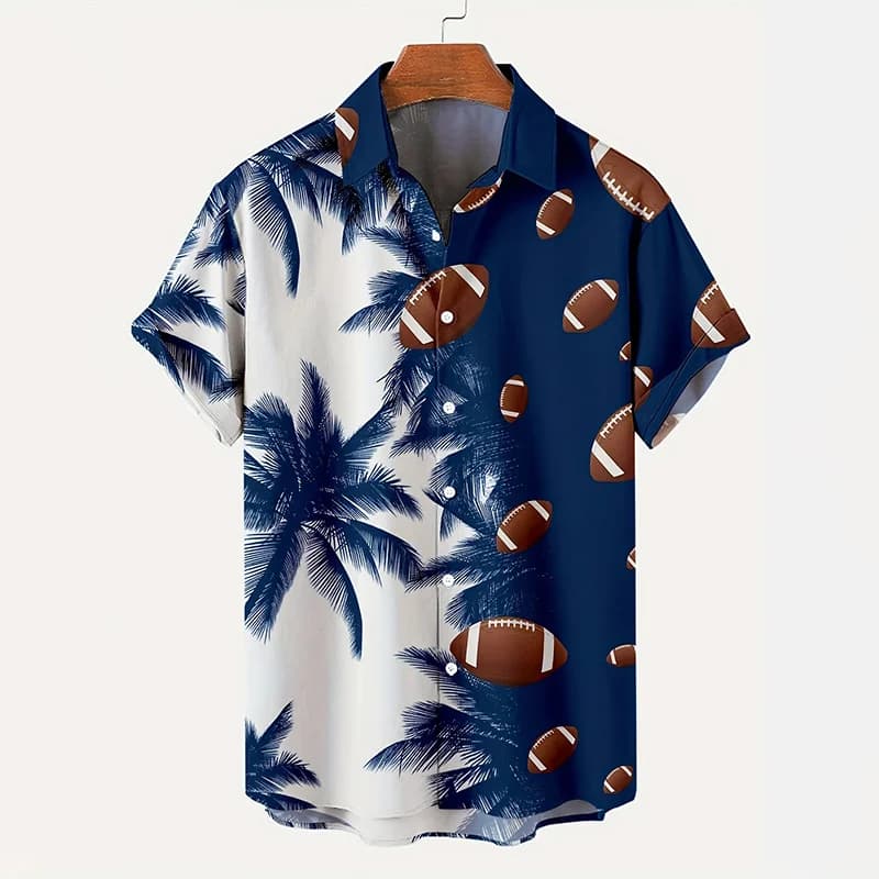 Tropical Vacation Style 3D Rugby with Coconut Tree Patterned Shirt - Men's Loose and Comfortable Short-Sleeved Cardigan