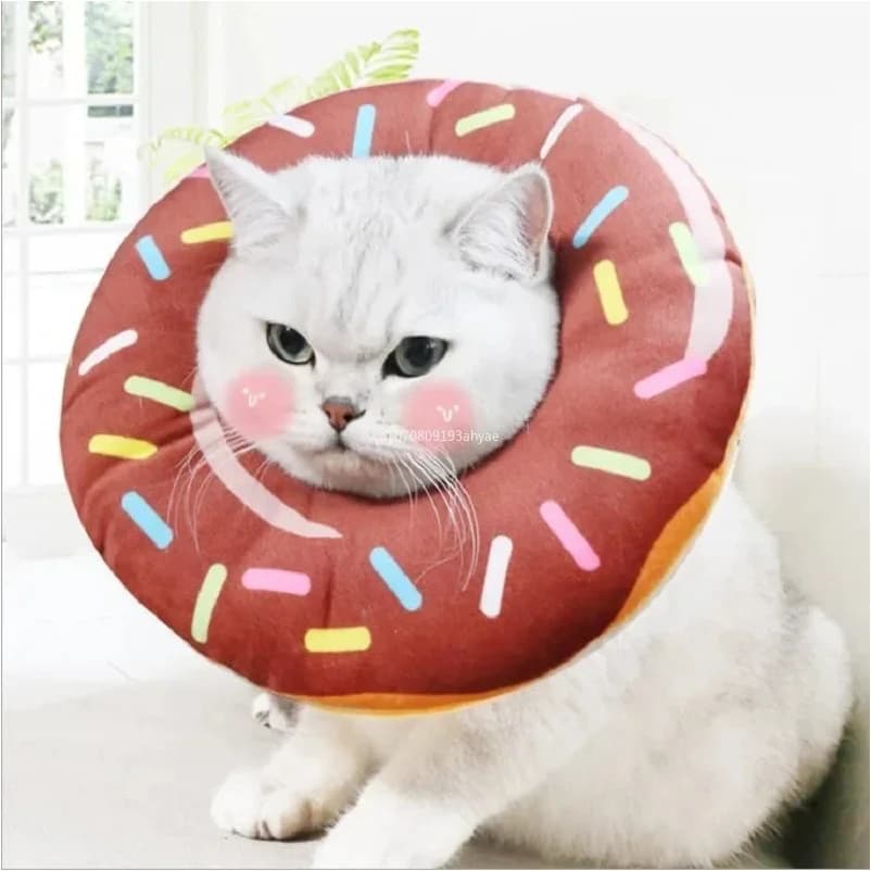 Collare elisabettiano per gatti con ciambelle dolci Collare di recupero cono per collo di cane da compagnia per chirurgia anti-morso Accessori per gatti Collari per animali domestici