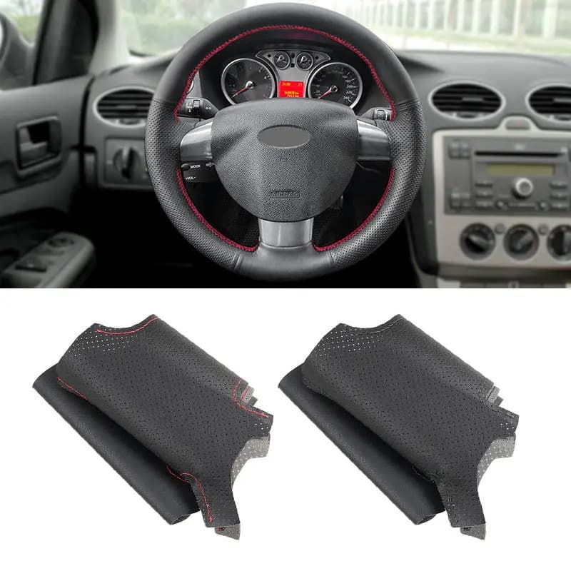 Treccia a mano Car-styling Interno Coprivolante Rivestimento in pelle per Ford Focus 2 2005 2006 2007 2008 2009 2010 2011 (3 razze)