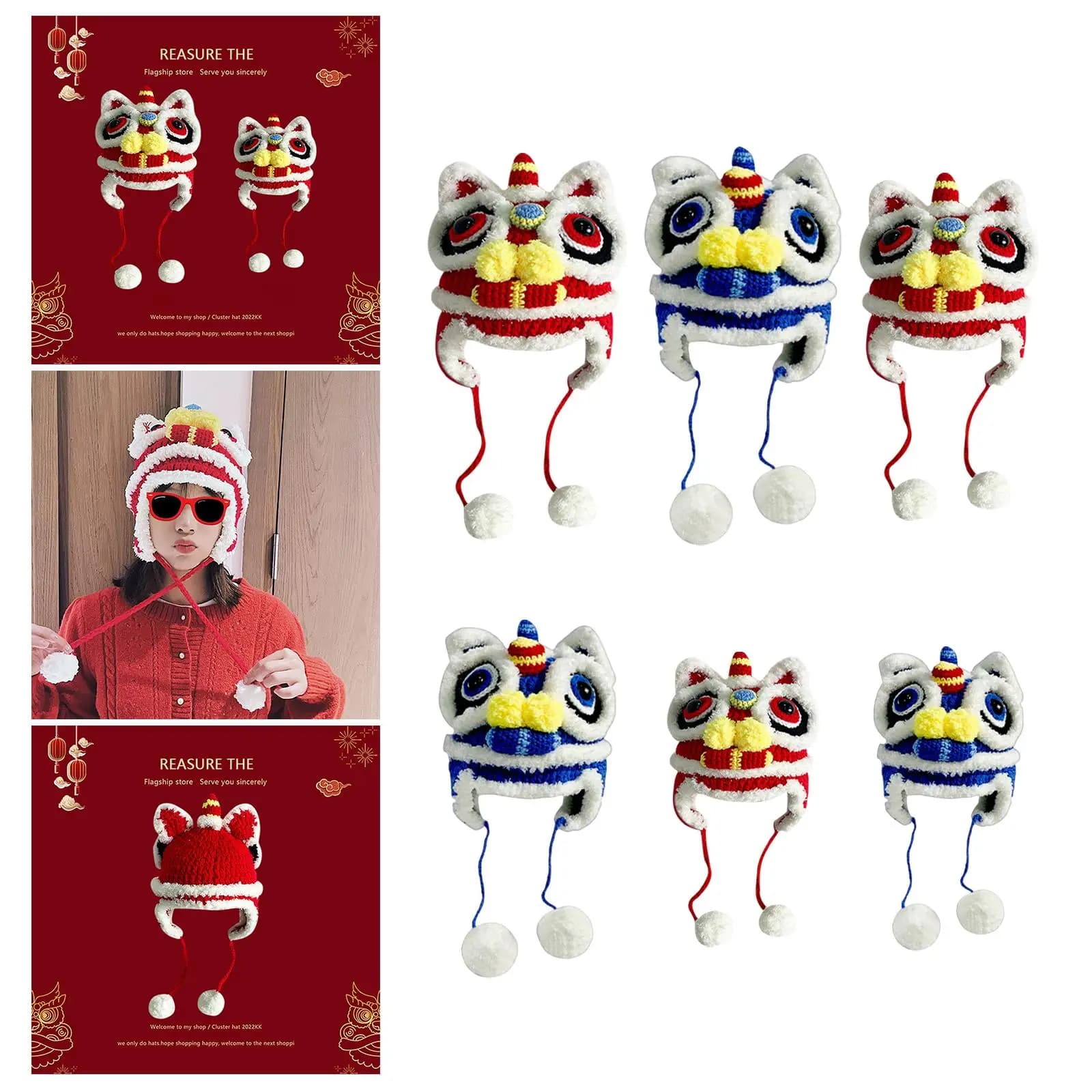 Cappello tradizione copricapo all'uncinetto caldo ricamato in stile cinese con cappello tigre Pom berretto all'uncinetto per bambini tigre di capodanno