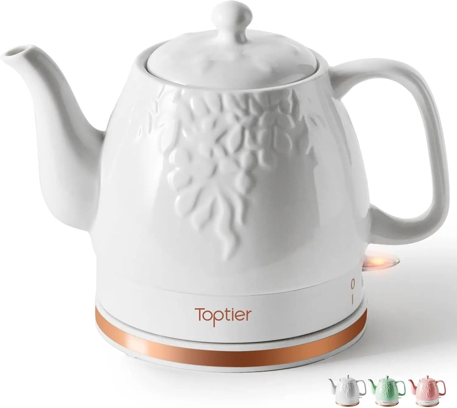 Ceramic electric kettle, quick boiling with automatic shutdown and detachable base, 1 liter white leaf design