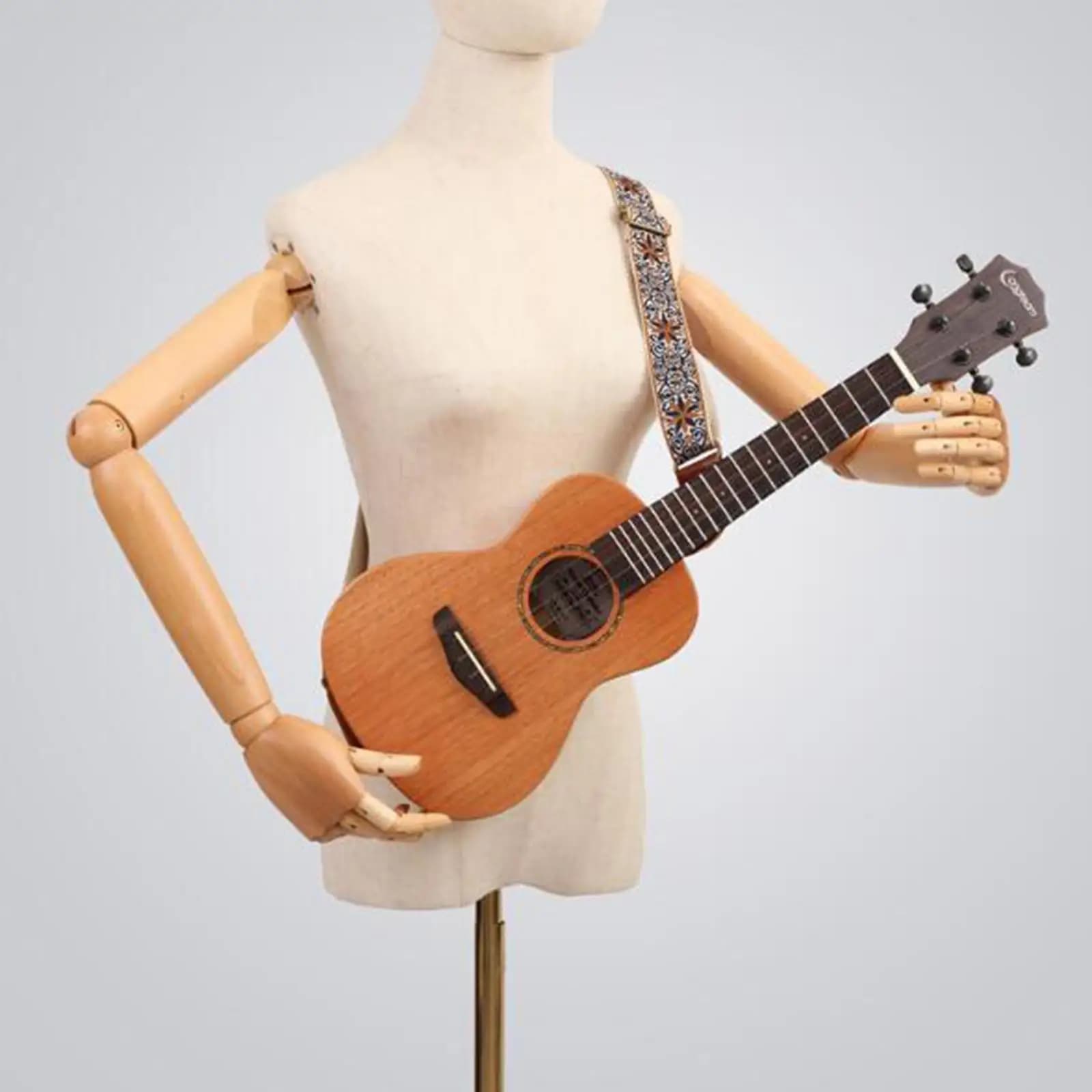 Universal Embroidered Ukulele Strap Padded Adjustable Leather Style Shoulder Guitar Strap for Acoustic Electric Ukulele