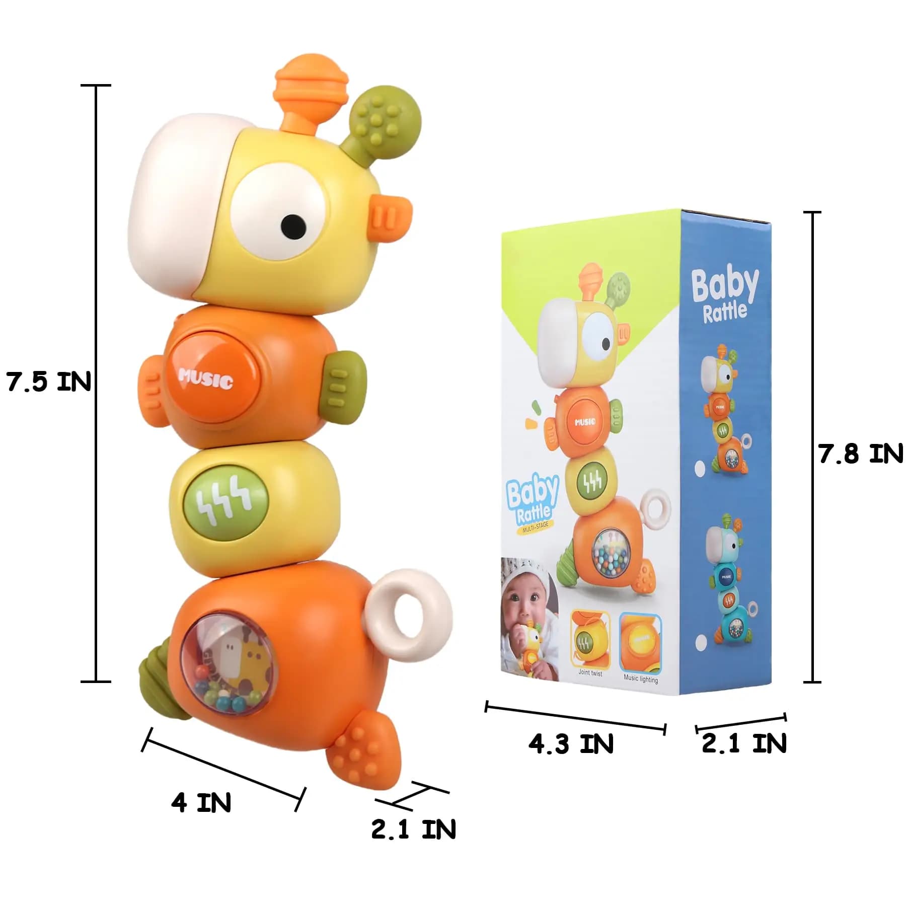 Giocattoli Montessori per Neonati: Sonaglio e Massaggiagengive a Forma di Giraffa in Silicone, Sensoriali e Musicali, Regalo per Bambini 1-3 Anni