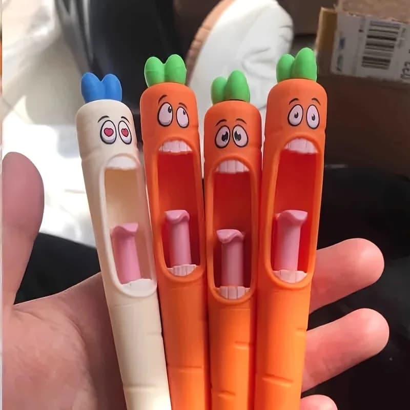 Set di 4 Penne Gel a Forma di Ravanello con Espressioni Multiple, Cancelleria Creativa, Inchiostro Nero, Regali Divertenti per Pasqua e Omaggi per Feste