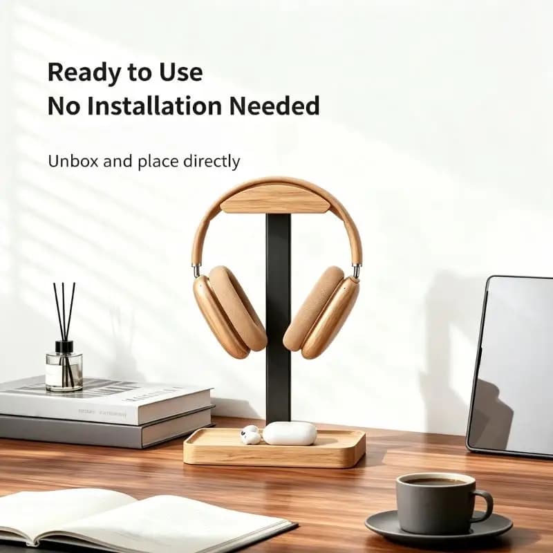 B03F Freestanding Headphone Stand for Home Office Desk, Over Ear Holder with Storage Tray Desktop Storage and Display Stand