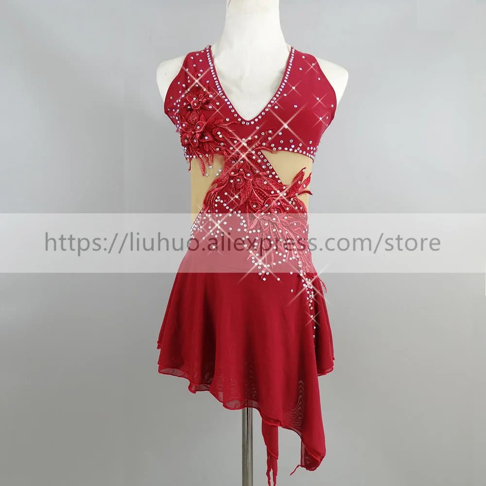 LIUHUO Donne Aldult Ragazza Personalizza Costume Prestazioni Concorso Body Pattinaggio di Figura sul Ghiaccio Vestito Roller Rosso Danza Moderna Kid