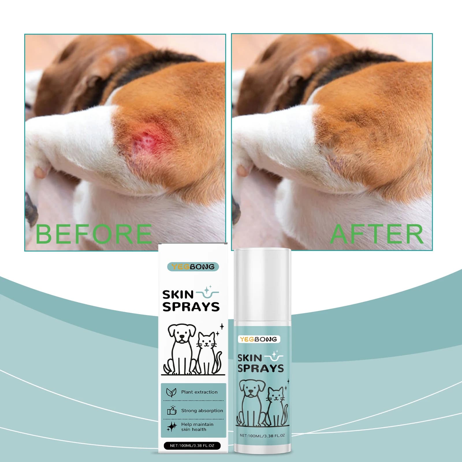 YEGBONG Pet Skin Care Spray 100ml Natural Plant Extract Skin Soothing Spray For Dogs Cats Itchy Skin Relief Maintain Pet Skin He